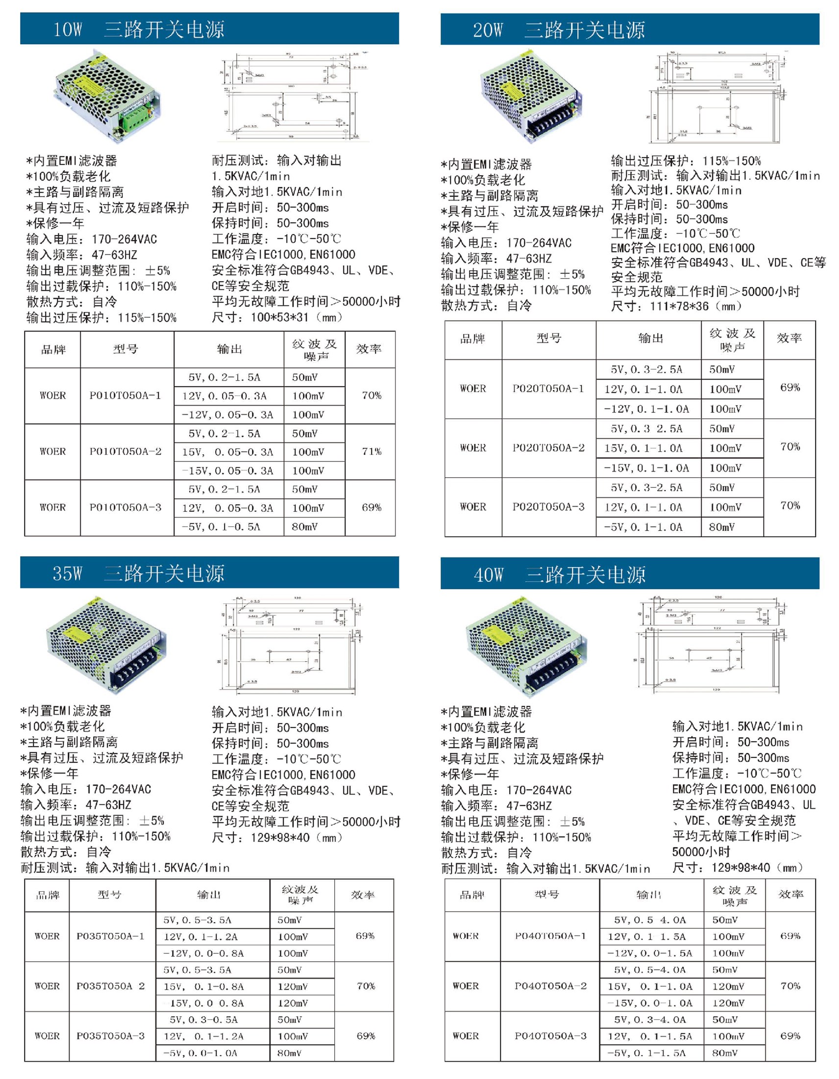 10W-40W三路开关电源