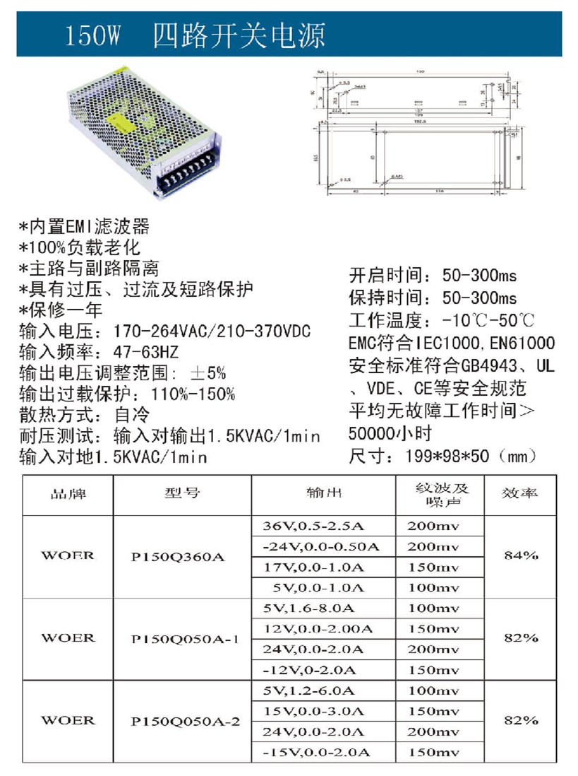 150W四路开关电源