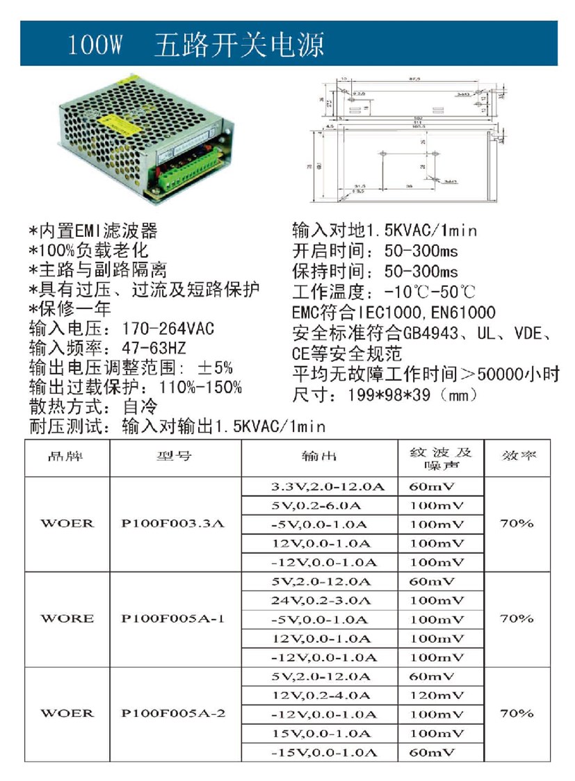 100W五路开关电源