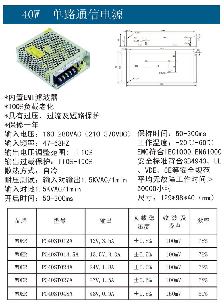 40W单路通信电源